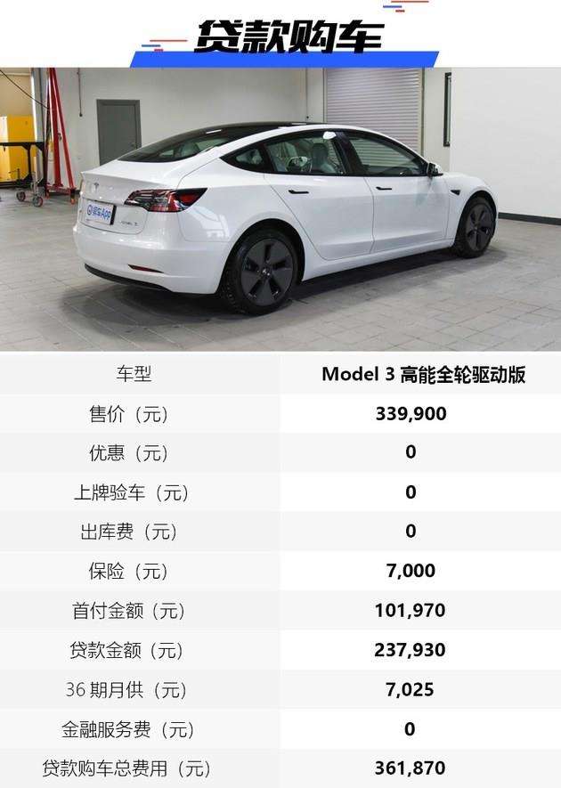 model30首付 model3首付10万